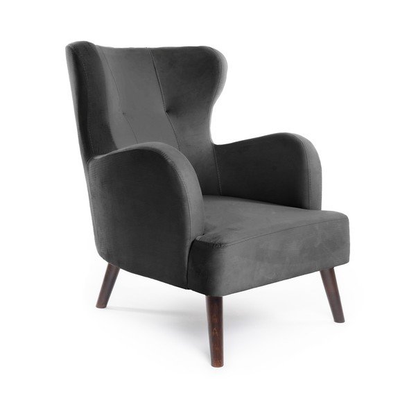 Ciemnoszary aksamitny fotel typu uszak Noemye – Bonami Selection