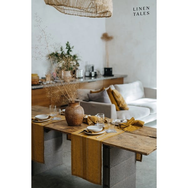 Lniany bieżnik 200x200 cm Amber Bronze Stripes – Linen Tales-image-2