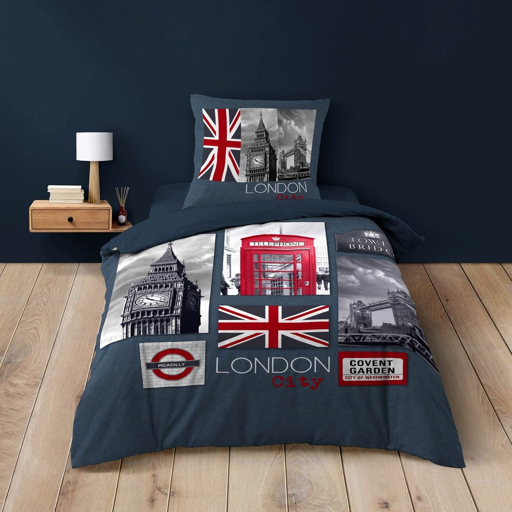 Ciemnoniebieska bawełniana pościel jednoosobowa 140x200 cm City London – douceur d'intérieur (zdjęcie 6)