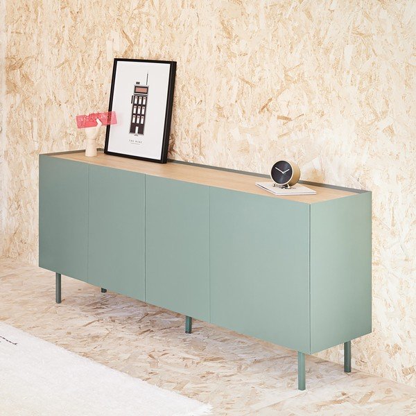 Zielono-naturalna niska komoda w dekorze dębu 165x78 cm Arista – Teulat-image-1