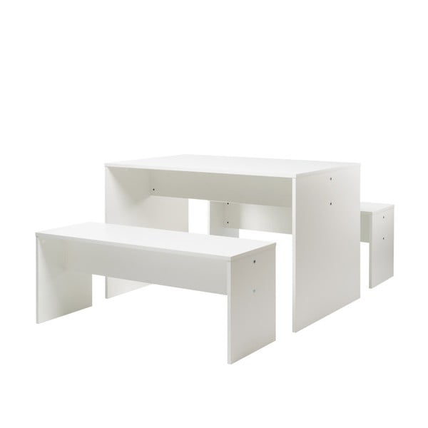 Zestaw białego stołu do jadalni i dwóch ławek Intertrade Berlin, 118x78 cm