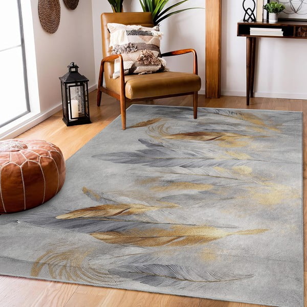 Dywan w szaro-złotym kolorze odpowiedni do prania 120x180 cm Golden Feathers – Mila Home-image-1