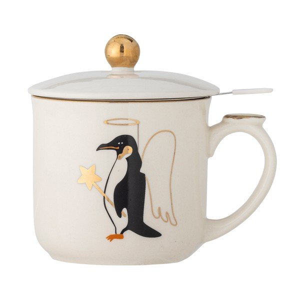 Kremowy kamionkowy kubek z sitkiem ze świątecznym motywem 300 ml Valentin – Bloomingville