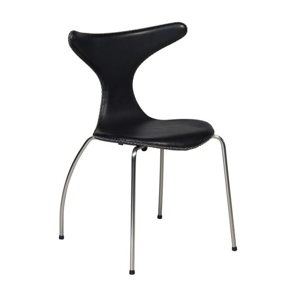 Czarne krzesło skórzane z metalowymi nogami DAN–FORM Dolphin