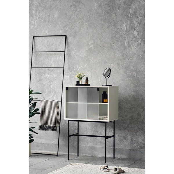 Szarobeżowa witryna z drzwiami przesuwnymi 70x109x40 cm Lekko – noo.ma-image-1