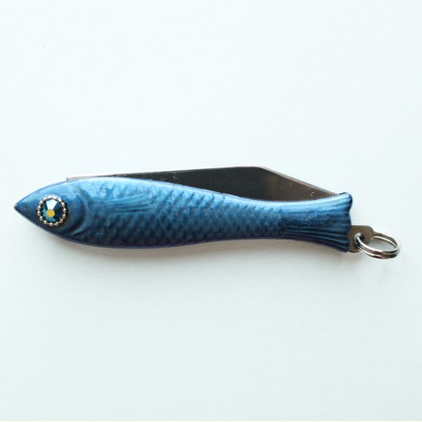 Granatowy scyzoryk rybka z kryształem w oku z designem Alexandry Dětinskiej