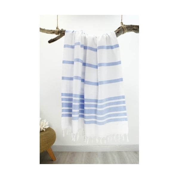 Niebiesko-biały ręcznik w paski Hammam Herringbone Style, 100x170 cm