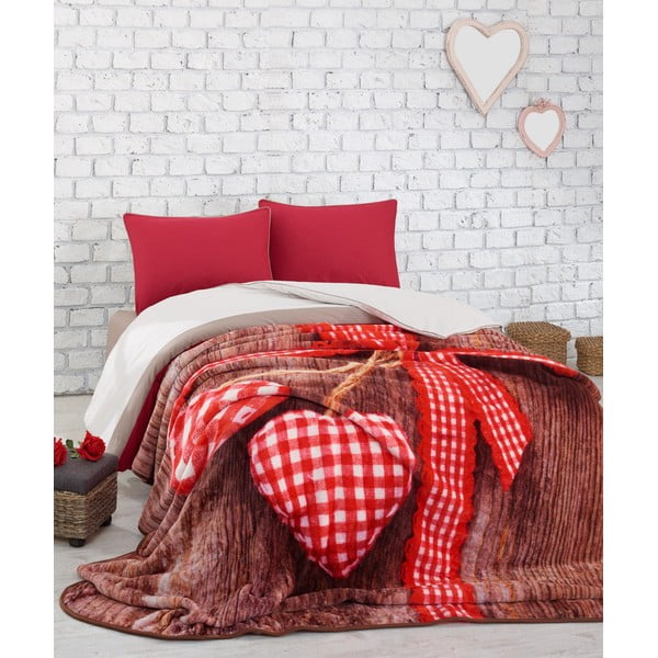 Czerwona narzuta na łóżko dwuosobowe Lovebox, 240x220 cm