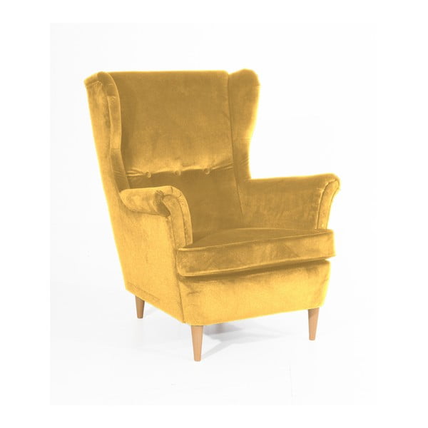 Żółty fotel z jasnobrązowymi nogami Max Winzer Clint Suede