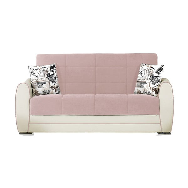 Jasnoróżowo-kremowa dwuosobowa sofa rozkładana ze schowkiem Esidra Rest