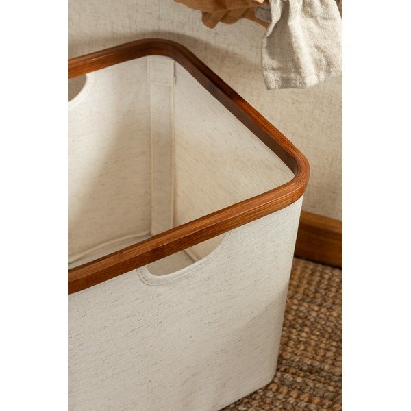 Kremowy tekstylny pojemnik 30x30x30 cm Bamboo/Linen Cube – Bigso-image-4