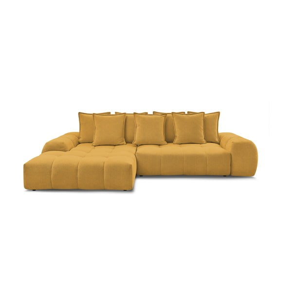 Musztardowy rozkładany/ze schowkiem narożnik z tkaniny szenilowej (lewostronny/z szezlongiem) Everest – Bobochic Paris