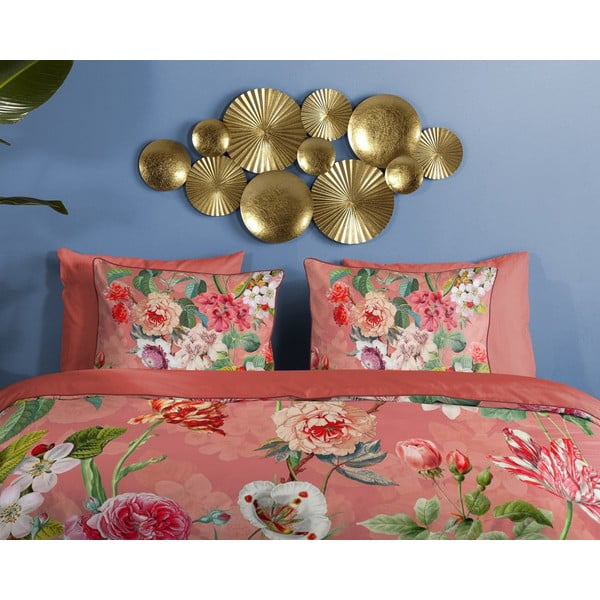 Pomarańczowa pościel jednoosobowa z bawełny organicznej Descanso Flowery, 140x220 cm-image-2