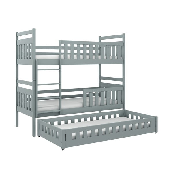 Szare piętrowe łóżko dziecięce z drewna sosnowego 90x200 cm Oliwia – Lano Meble