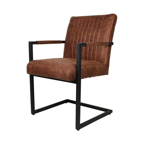 Jasnobrązowe krzesło ze skórzanym obiciem i podłokietnikami HSM Collection Texas