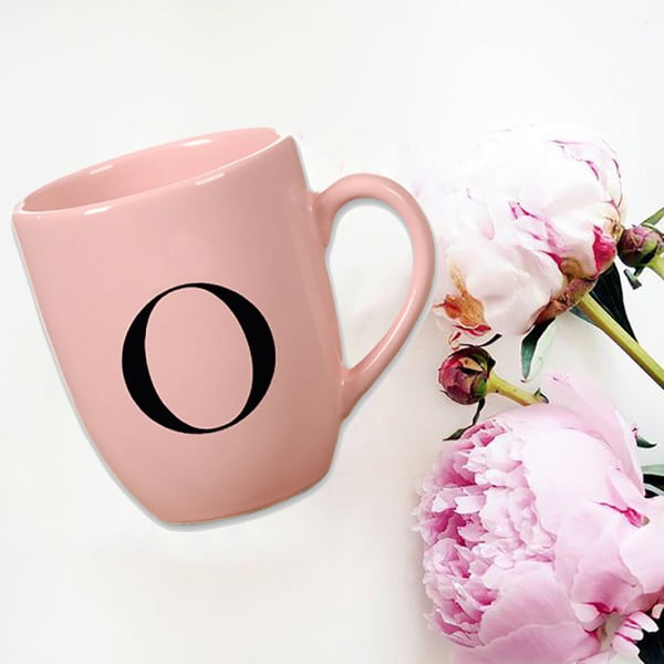 Różowy kubek ceramiczny Vivas Letter O, 330 ml