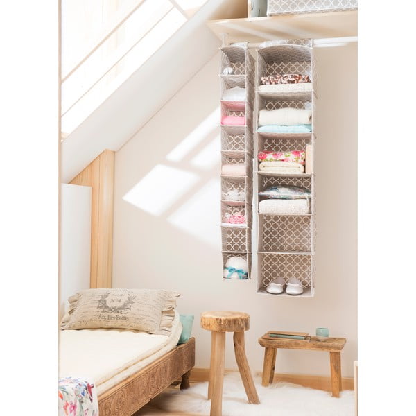 Beżowy tekstylny organizer wiszący z 6 przegródkami Compactor, szer. 30 cm-image-4