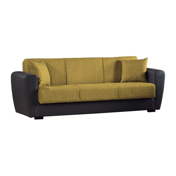 Żółto-czarna trzyosobowa sofa rozkładana ze schowkiem Esidra Comfort
