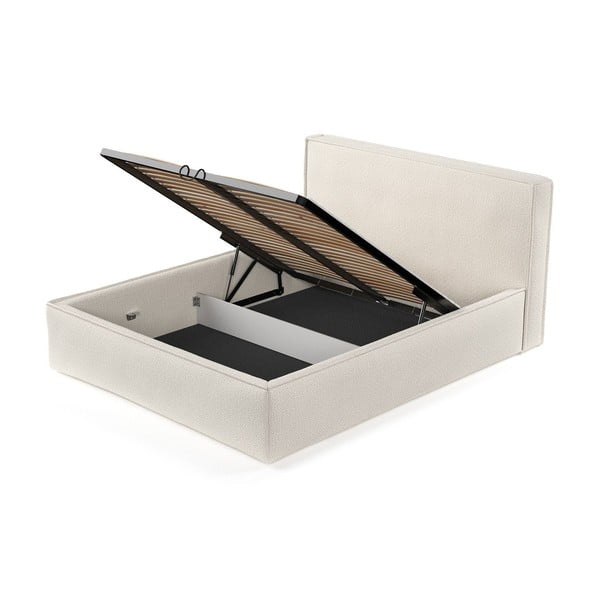 Beżowe tapicerowane łóżko dwuosobowe ze schowkiem ze stelażem 160x200 cm Lounge L – Maison de Rêve-image-4