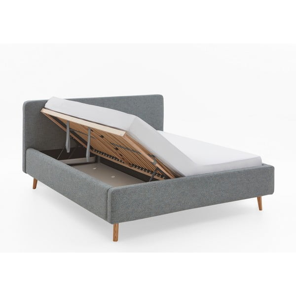 Ciemnoszare tapicerowane łóżko dwuosobowe ze schowkiem ze stelażem 180x200 cm Mattis – Meise Möbel-image-2