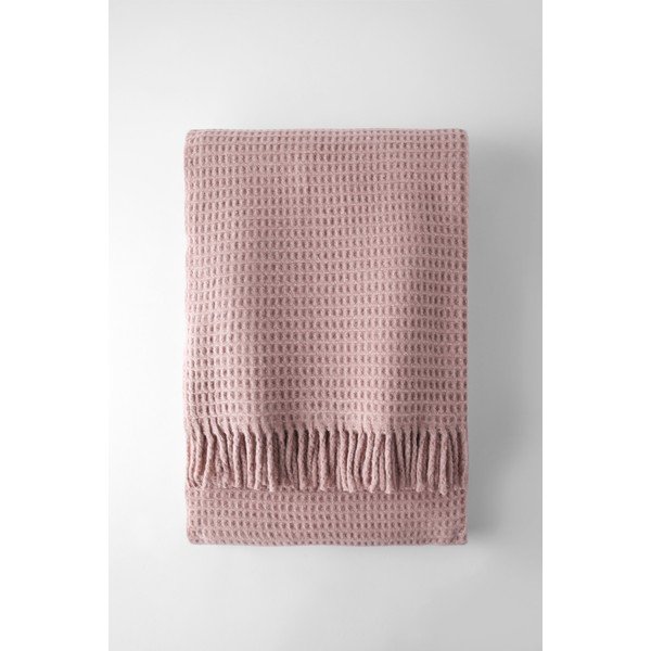 Różowy koc z mieszanki bawełny 140x180 cm Basics Waffle – Euromant