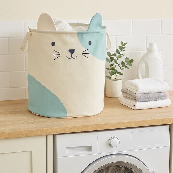 Biały tekstylny dziecięcy kosz na zabawki ø 40x48 cm Mimo Cat Face – Premier Housewares-image-1