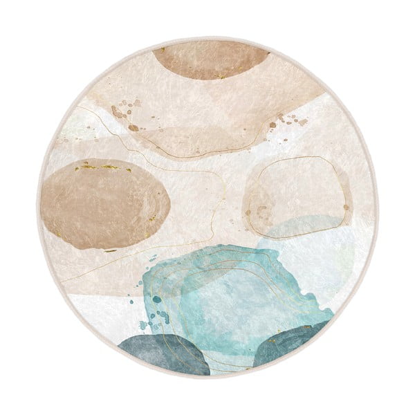 Niebiesko-beżowy okrągły dywan odpowiedni do prania ø 80 cm Puddle – Mila Home