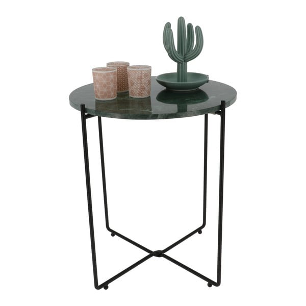 Ciemnozielony stolik z marmurowym blatem Compactor Agneta