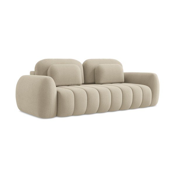 Jasnobrązowa sofa rozkładana z materiału bouclé ze schowkiem 266 cm Pele – Makamii-image-1