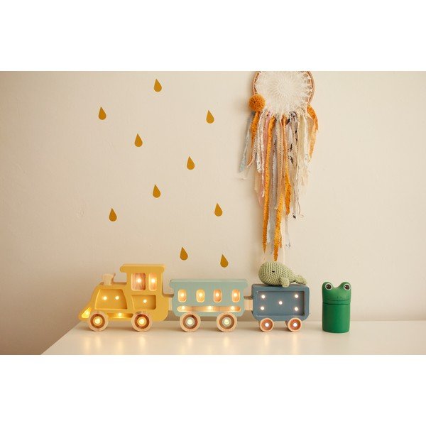 Żółto-niebieska lampa stołowa z drewna sosnowego Little Lights Train, długość 58 cm-image-1