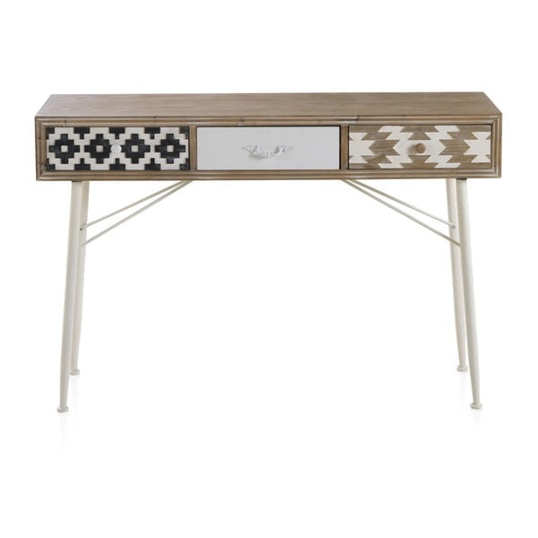 Konsola z czarno-białymi detalami i 3 szufladami Geese Rustico Geometric-image-3