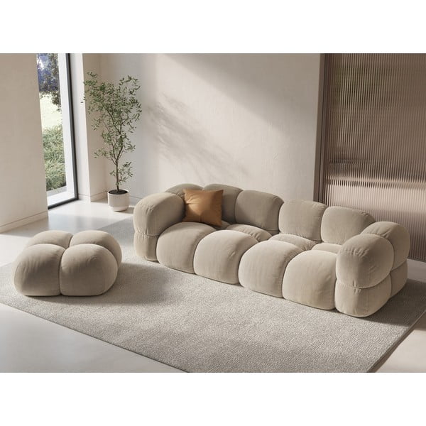 Beżowa aksamitna sofa 250 cm Loretto – Cosmopolitan Design-image-1