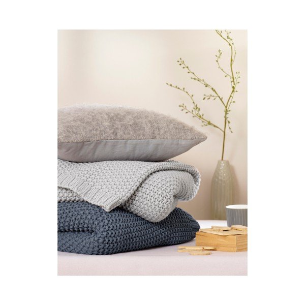 Szary pled dziergany Biederlack, 170x130 cm-image-1