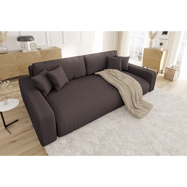 Brązowa sztruksowa rozkładana sofa ze schowkiem 234 cm Sara – Ropez-image-3