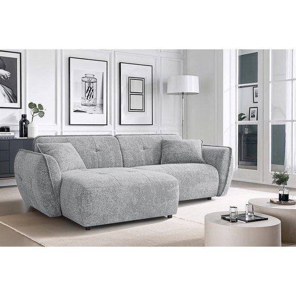 Jasnoszary narożnik z tkaniny szenilowej (lewostronny/z szezlongiem) Nelia – Ropez-image-1