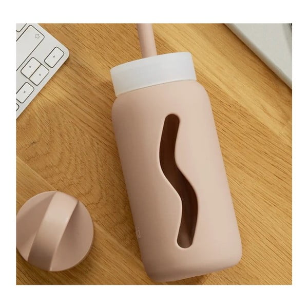 Silikonowa słomka z wieczkiem i szczoteczką w komplecie Tropical Papaya – Muuki-image-1