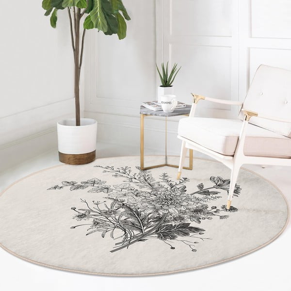 Kremowy okrągły dywan odpowiedni do prania i robotów sprzątających ø 80 cm Comfort – Mila Home-image-1