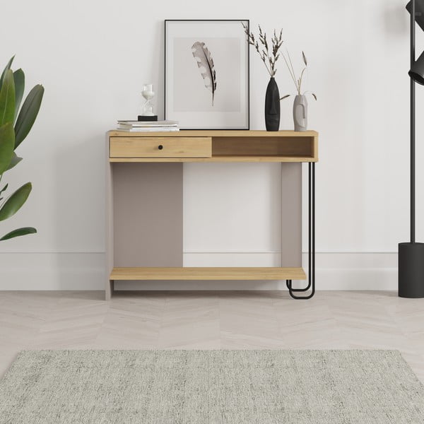 Konsola z blatem w dekorze dębu 35x100 cm Saturne – Marckeric-image-1