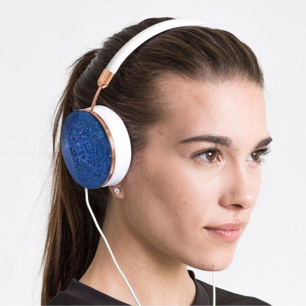 Niebiesko-białe słuchawki z detalami w barwie różowego złota Frends Taylor Glitter-image-2