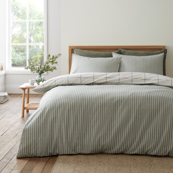 Zielona/kremowa flanelowa pościel jednoosobowa 135x200 cm Brushed Regal Check – Bianca-image-2