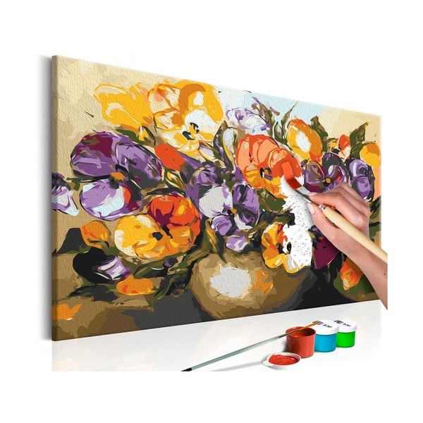 Zestaw płótna, farb i pędzli DIY Artgeist Vase Of Pansies, 60x40 cm