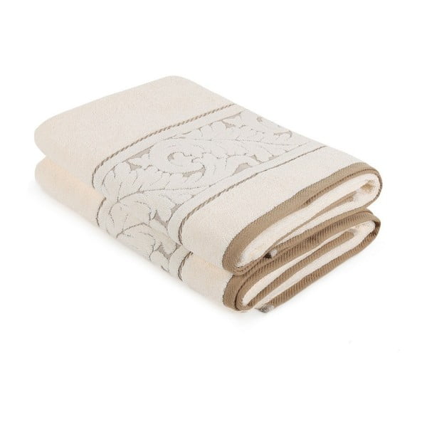 Zestaw 2 kremowych ręczników bawełnianych Akdeniz, 70x140 cm