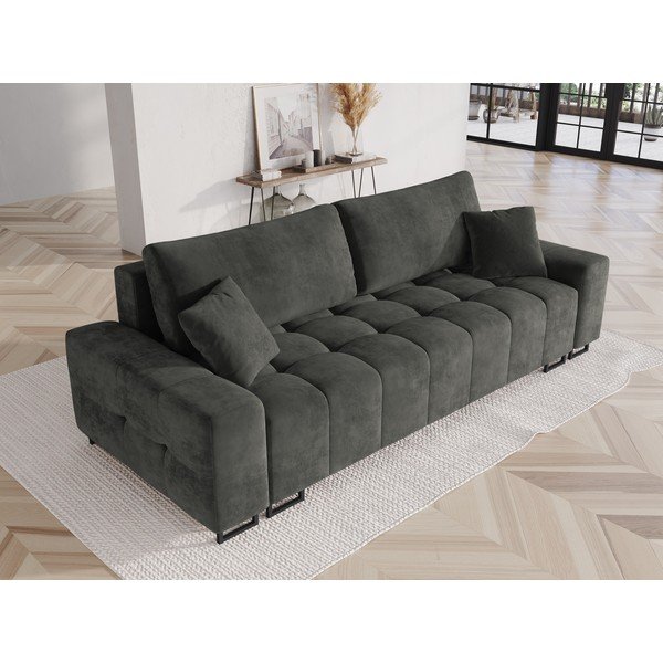 Szara aksamitna rozkładana sofa ze schowkiem 250 cm Wicklow – Cosmopolitan Design-image-1