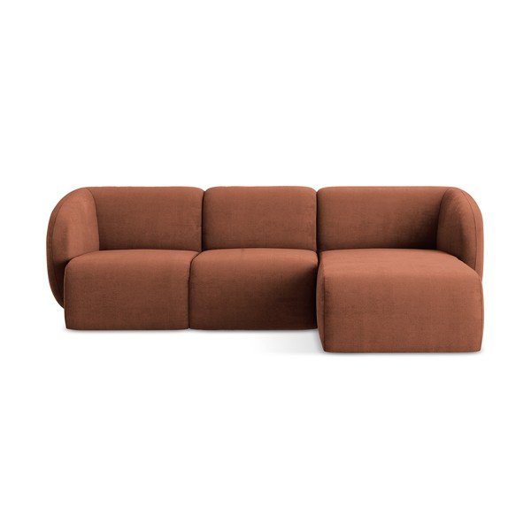 Narożnik z tkaniny szenilowej (prawostronny/z szezlongiem) w kolorze terakoty Lani – Makamii