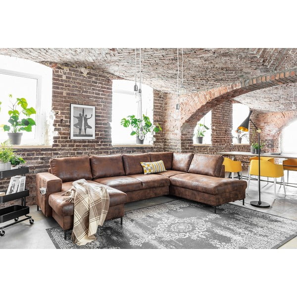 Brązowa rozkładana sofa w kształcie litery "U" z imitacji skóry Miuform Lofty Lilly Vintage, prawostronna-image-4