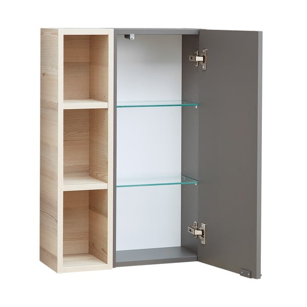 Szaro-naturalna wisząca szafka łazienkowa w dekorze sosny 70x45 cm Quickset 394 – Pelipal-image-2