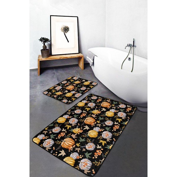 Czarno-pomarańczowe dywaniki łazienkowe zestaw 2 szt. 60x100 cm – Mila Home-image-3