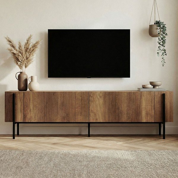 Szafka pod TV w dekorze orzecha w ciemnym naturalnym kolorze 180x45x30 cm Nexus – Kalune Design-image-3