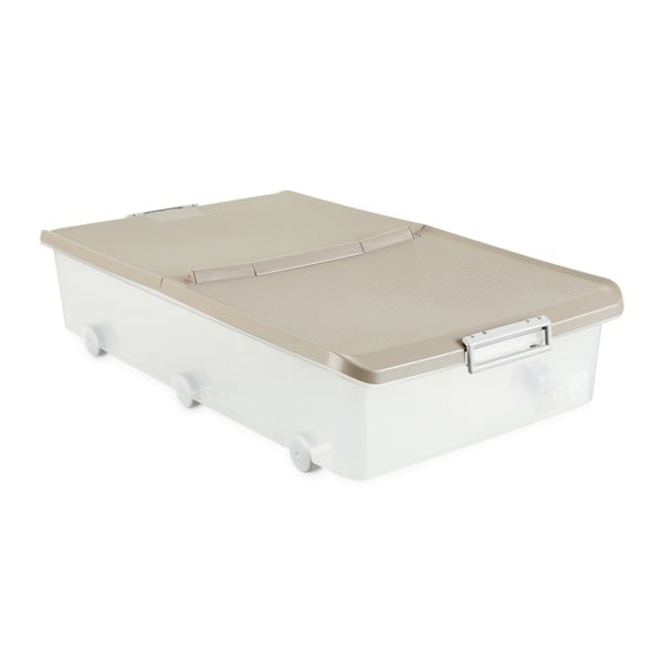 Przezroczysty pojemnik na kółkach pod łóżko z beżową pokrywką Ta-Tay Storage Box