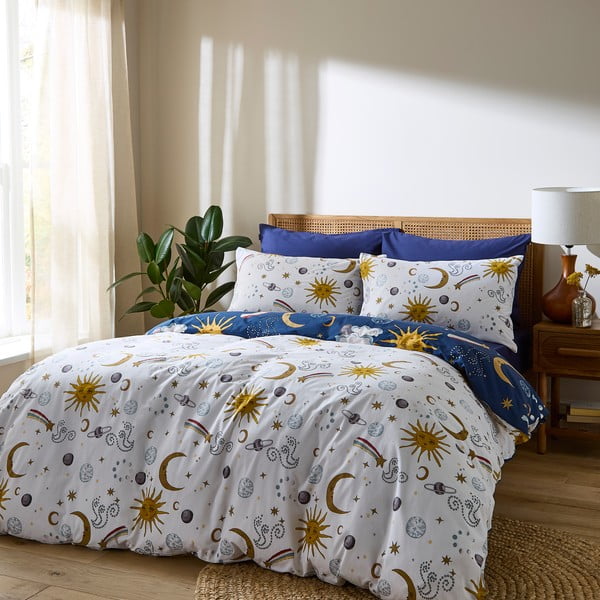 Biało-niebieska bawełniana pościel dwuosobowa 200x200 cm Disco Space – Their Nibs-image-2